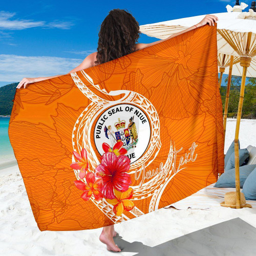 Niue Polynesian Custom Personalised Sarong - Orange Floral With Seal 1
