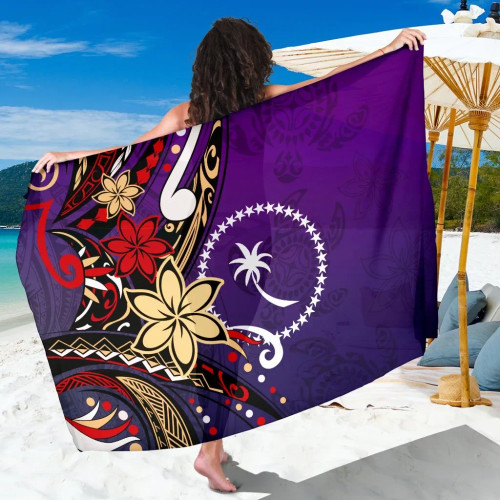Chuuk Sarong - Tribal Flower With Special Turtles Purple Color 1