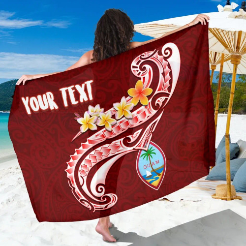 Guam Personalised Sarong - Guam Seal Polynesian Patterns Plumeria (Red) 1