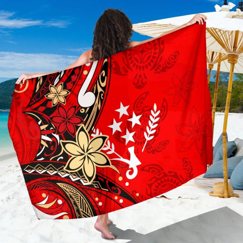 Kosrae Sarong - Tribal Flower With Special Turtles Red Color 1