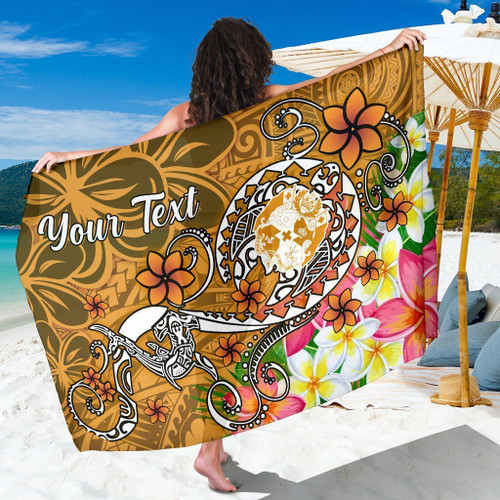 Tonga Custom Personalised Sarong - Turtle Plumeria (Gold) 1