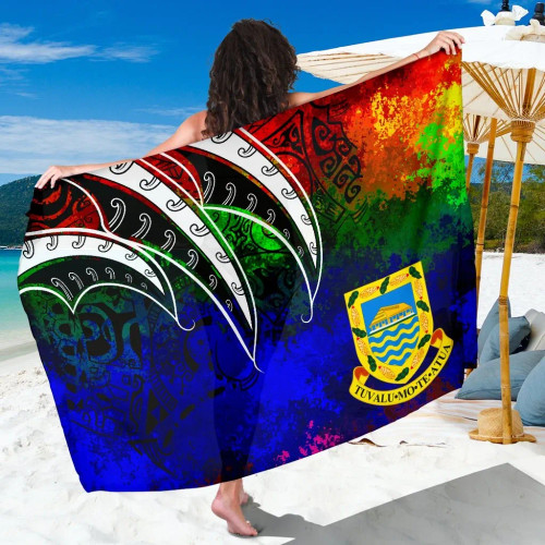 Tuvalu Sarong - Tropical Leaf Rainbow Color 1