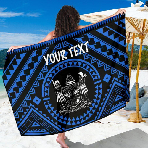 Fiji Personalised Sarong - Fiji Seal With Polynesian Tattoo Style ( Blue) 1