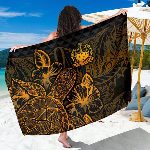 Samoa Sarong - Turtle Hibiscus Pattern Gold 1