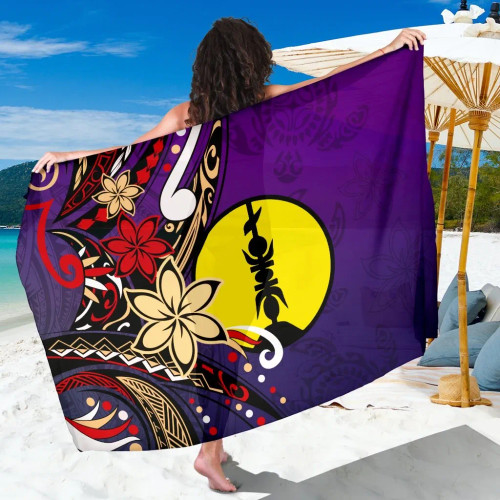 New Caledonia Sarong - Tribal Flower With Special Turtles Purple Color 1