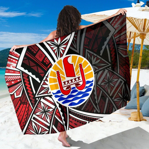 Tahiti Sarong - Tribal Flower Special Pattern Red Color 1