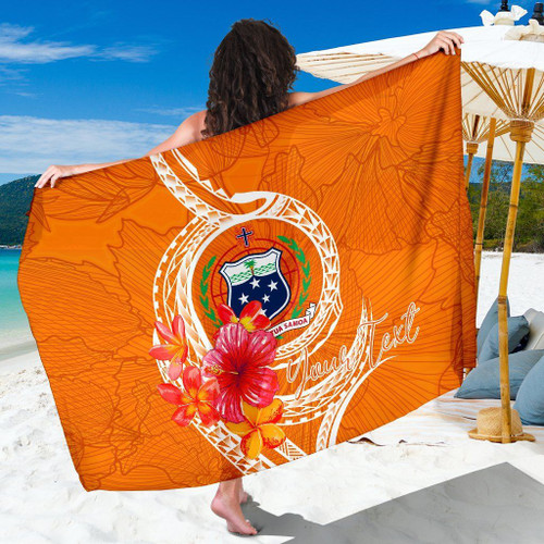 Samoa Polynesian Custom Personalised Sarong - Orange Floral With Seal 1