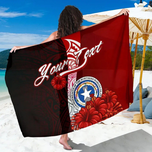 Northern Mariana Islands Polynesian Custom Personalised Sarong - Coat Of Arm With Hibiscus 1