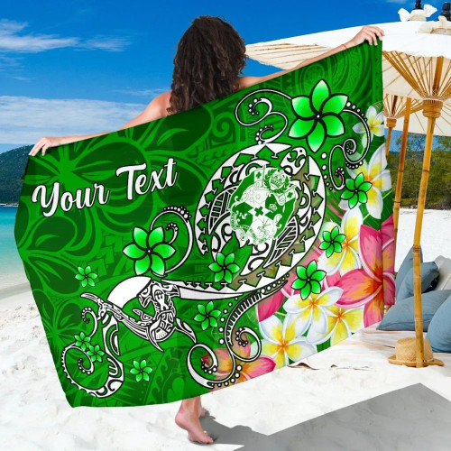Tonga Custom Personalised Sarong - Turtle Plumeria (Green) 1
