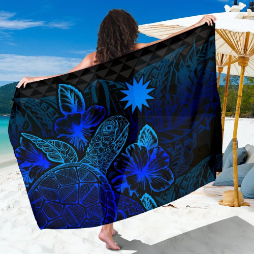 Nauru Sarong - Turtle Hibiscus Pattern Blue 1