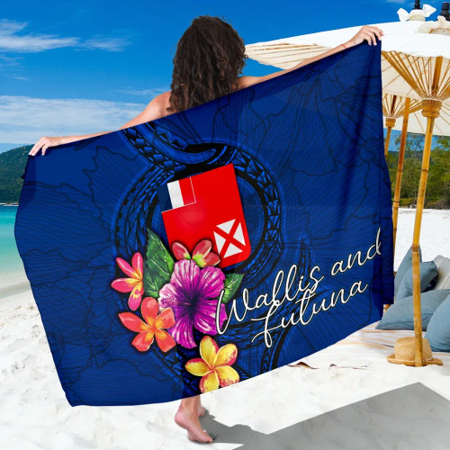 Wallis and Futuna Polynesian Sarong - Floral With Seal Blue 1