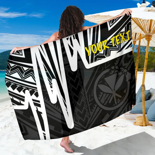 Hawaii Personalised Sarongs -  Kanaka Maoli With Polynesian Pattern In Heartbeat Style (Black,White) 1