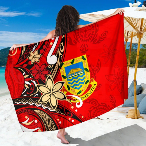 Tuvalu Sarong - Tribal Flower With Special Turtles Red Color 1