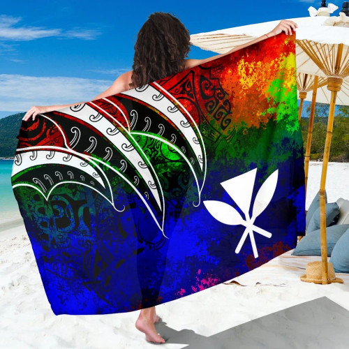 Hawaii Polynesian Sarong - Tropical Leaf Rainbow Color 1