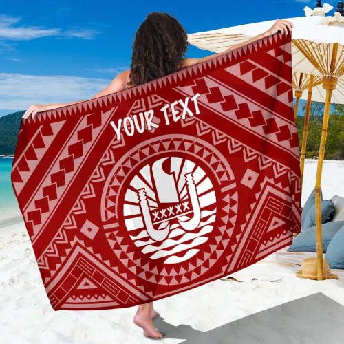 Tahiti Personalised Sarong - Tahiti Seal In Polynesian Tattoo Style (Red) 1