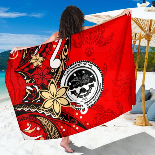 Federated States of Mariana Sarong - Tribal Flower With Special Turtles Red Color 1