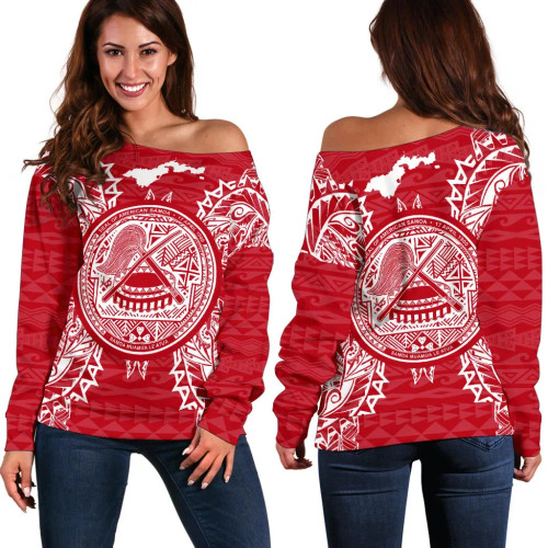 American Samoa Polynesian Shoulder Sweater Map Red White 1