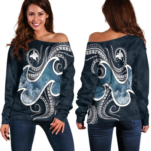 Papua New Guinea Polynesian Women Off Shoulder Sweater - Ocean Style 1