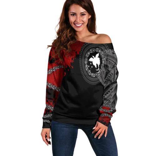 Papua New Guinea Polynesian Women Off Shoulder Sweater - Polynesian Chain Style 1