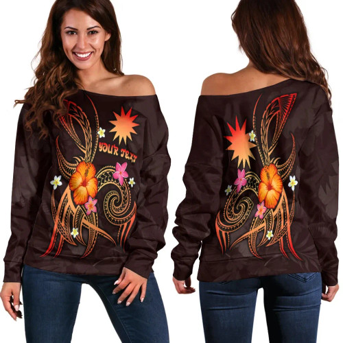 Nauru Polynesian Personalised Women Off Shoulder Sweater - Legend of Nauru (Red) 1