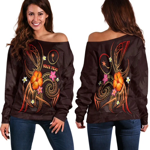 Chuuk Polynesian Personalised Women Off Shoulder Sweater - Legend of Chuuk (Red) 1