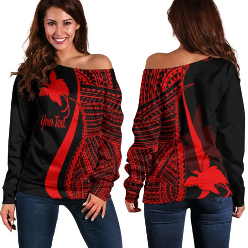 Papua New Guinea Custom Personalised Women Off Shoulder Sweater - Red Polynesian Tentacle Tribal Pattern 1