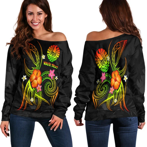 Polynesian Tahiti Personalised Women Off Shoulder Sweater - Legend of Tahiti (Reggae) 1