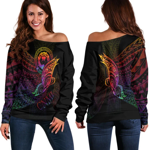 Northern Mariana Islands Women Off Shoulder Sweater - Butterfly Polynesian Style 1