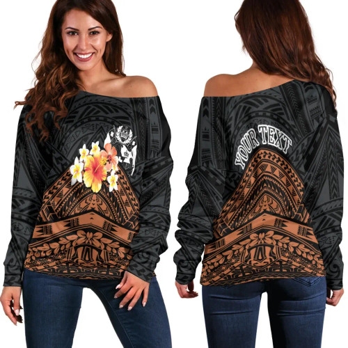 Tonga Custom Personalised Women Off Shoulder Sweaters - Tribal Pattern Hibiscus 1