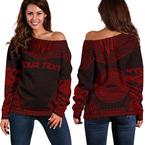 American Samoa Polynesian Chief Custom Personalised Women Off Shoulder Sweater - Red Version 1