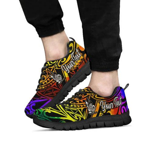 New Caledonia Custom Personalised Sneakers - Rainbow Polynesian Pattern 1