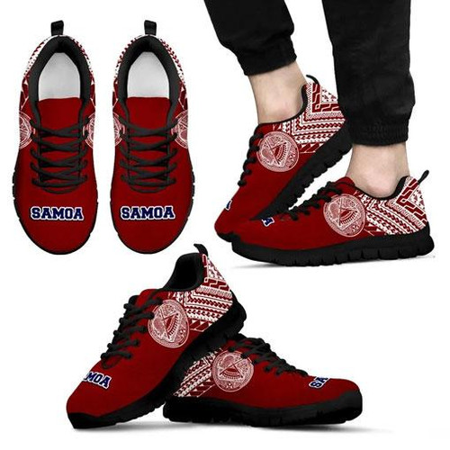 American Samoa Athletic Sneakers - American Samoa Seal Polynesian Tattoo Behind (Red Version) 1