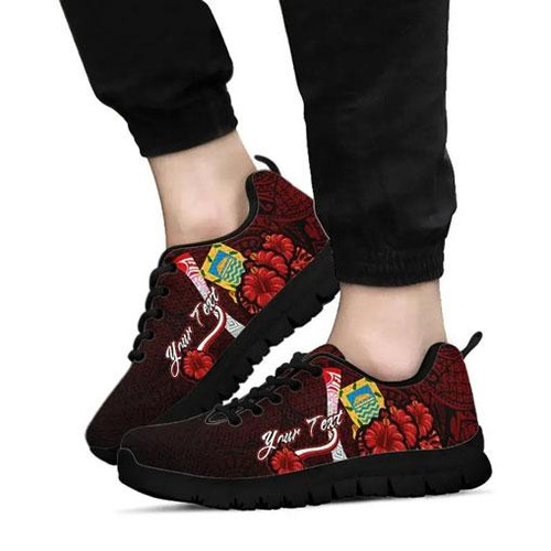 Tuvalu Polynesian Custom Personalised Sneakers - Coat Of Arm With Hibiscus 1