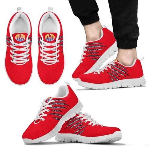 French Polynesia Sneakers - French Polynesia Coat Of Arms & Scratch Red Version 1