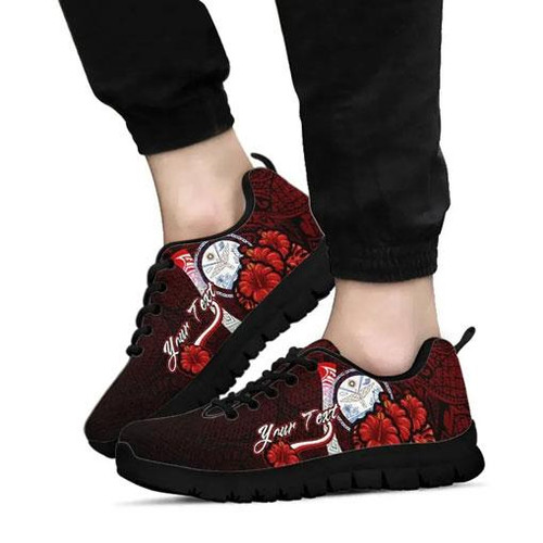 Marshall Islands Polynesian Custom Personalised Sneakers - Coat Of Arm With Hibiscus 1