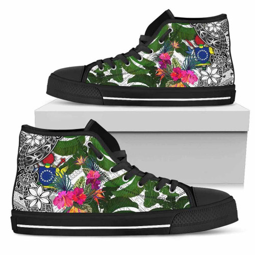 Cook Islands High Top Shoes White - Turtle Plumeria Banana Leaf 1