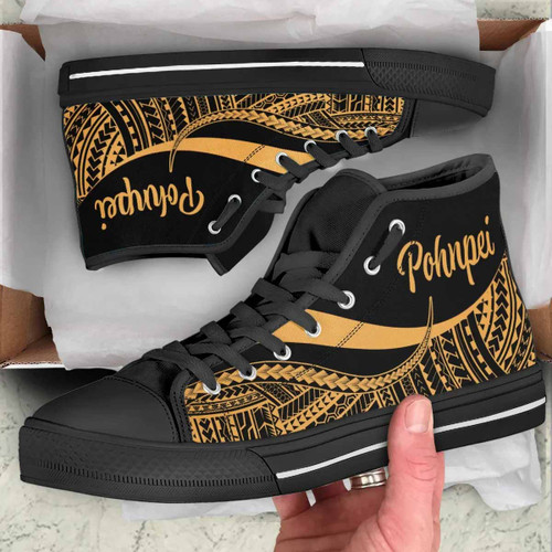 Pohnpei High Top Shoes Gold - Polynesian Tentacle Tribal Pattern 1