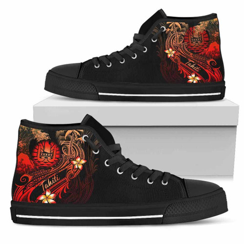 Tahiti Polynesian High Top Shoes - Plumeria Flowers And Waves 1