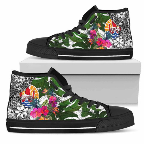 Tahiti High Top Shoes White - Turtle Plumeria Banana Leaf 1
