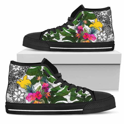 Papua New Guinea High Top Shoes White - Turtle Plumeria Banana Leaf 1