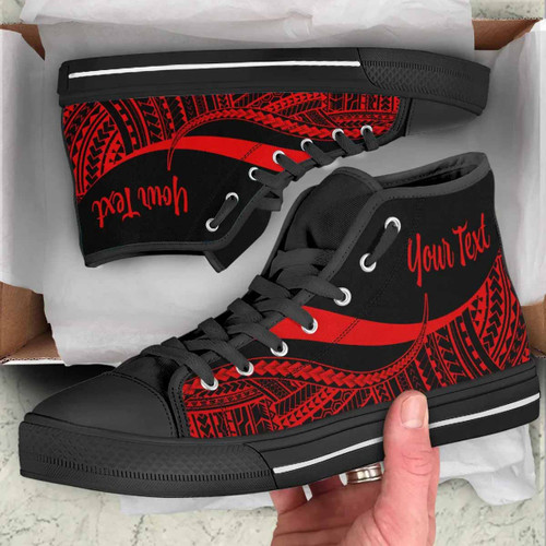 Tahiti Custom Personalised High Top Shoes Red - Polynesian Tentacle Tribal Pattern 1