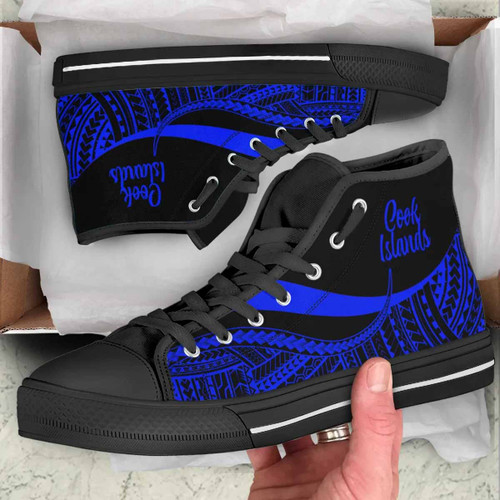 Cook Islands High Top Shoes Blue - Polynesian Tentacle Tribal Pattern 1