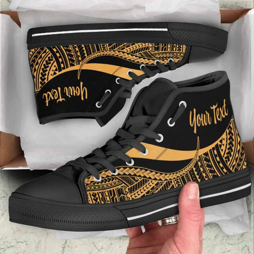 American Samoa Custom Personalised High Top Shoes Gold - Polynesian Tentacle Tribal Pattern 1