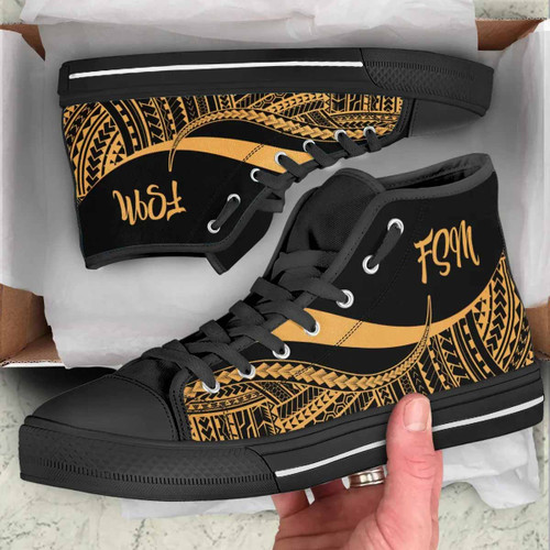 Federated States of Micronesia High Top Shoes Gold - Polynesian Tentacle Tribal Pattern 1