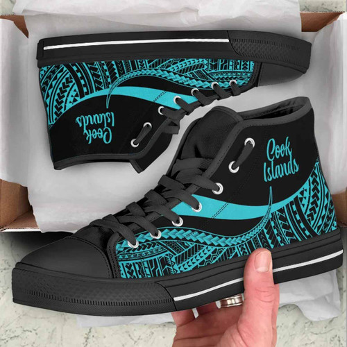 Cook Islands High Top Shoes Turquoise - Polynesian Tentacle Tribal Pattern 1