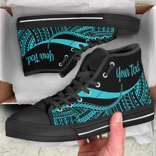 Tokelau Custom Personalised High Top Shoes Turquoise - Polynesian Tentacle Tribal Pattern 1