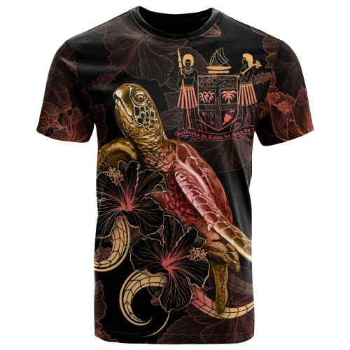 FIJI Polyneisan T-Shirt - Turtle With Blooming Hibiscus Gold 1
