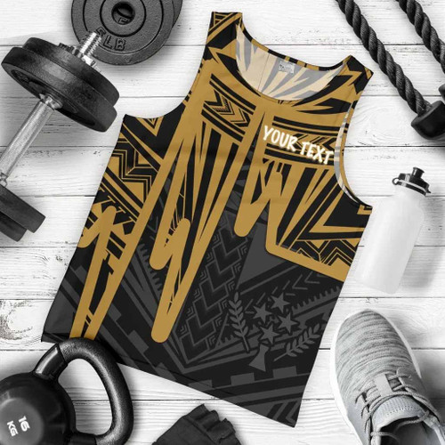Kosrae Personalised Men Tank Top - Kosrae Seal In Heartbeat Patterns Style (Gold) 1