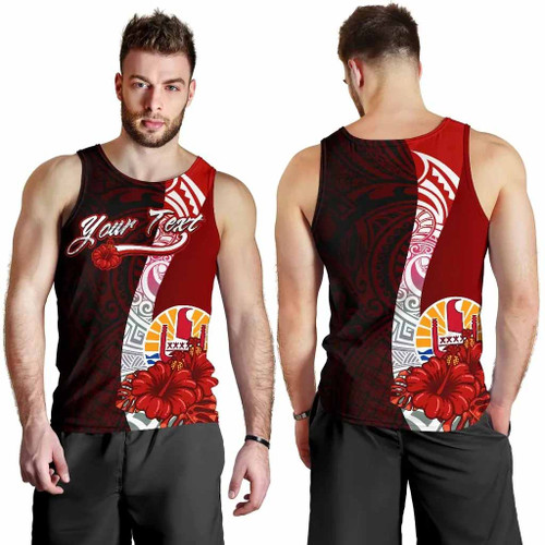 Tahiti Polynesian Custom Personalised Men Tank Top - Coat Of Arm With Hibiscus 1