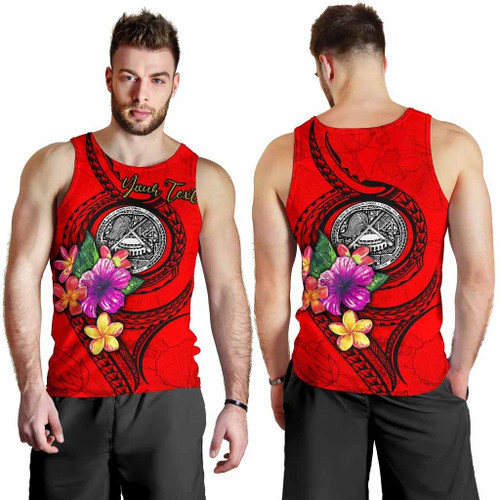 American Samoa Polynesian Custom Personalised Men Tank Top - Floral With Seal Red 1